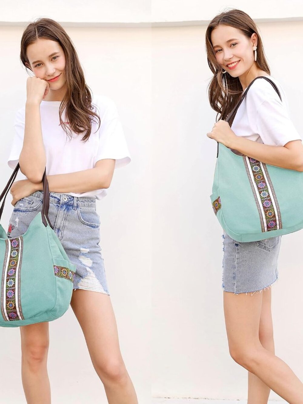 Worldlyda Women Canvas Hobo Purse Multi Pocket Tote Shopper Shoulder Bag Casual - Picture 2 of 7